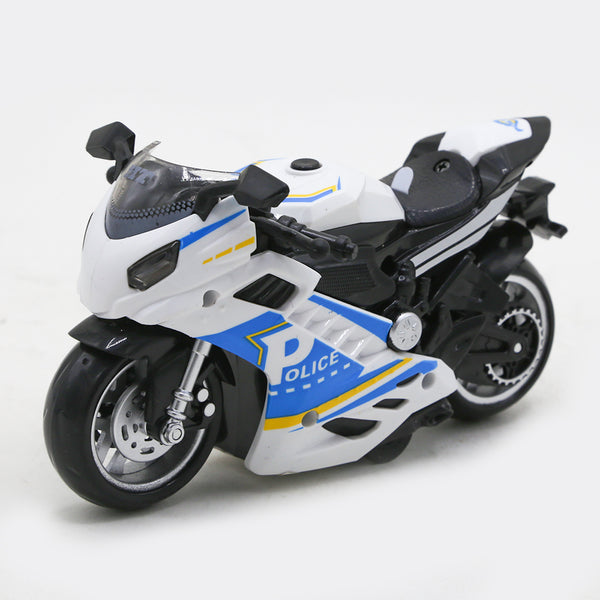 Friction Police Bike with light Toy - White, Non-Remote Control, Chase Value, Chase Value