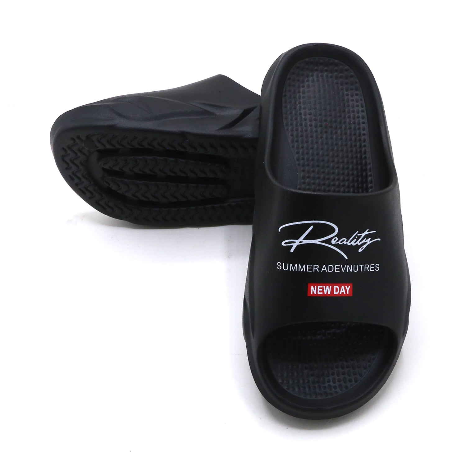 Slip-on open toe Slider - Black, Men's Slippers, Chase Value, Chase Value
