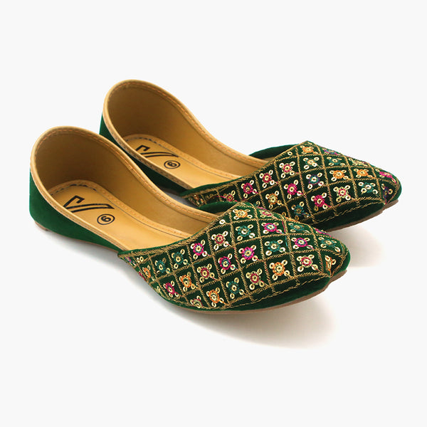 Women's Khussa - Green, Women Pumps, Chase Value, Chase Value