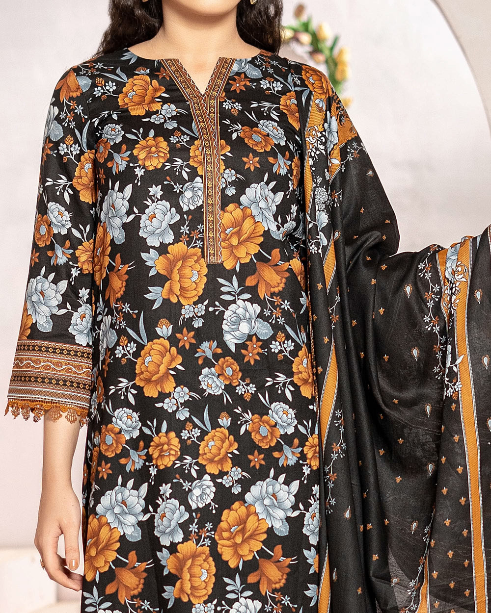 DAMAN Cambric Printed Suit 3PCS By Vs Textile-604, Women, 3Pcs Shalwar Suit, Chase Value, Chase Value