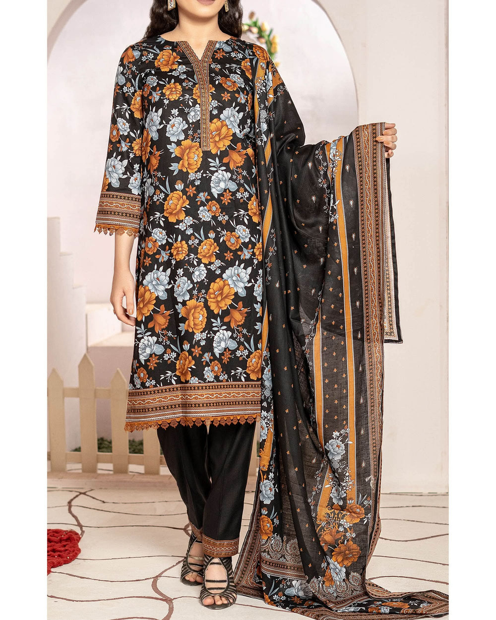 DAMAN Cambric Printed Suit 3PCS By Vs Textile-604, Women, 3Pcs Shalwar Suit, Chase Value, Chase Value