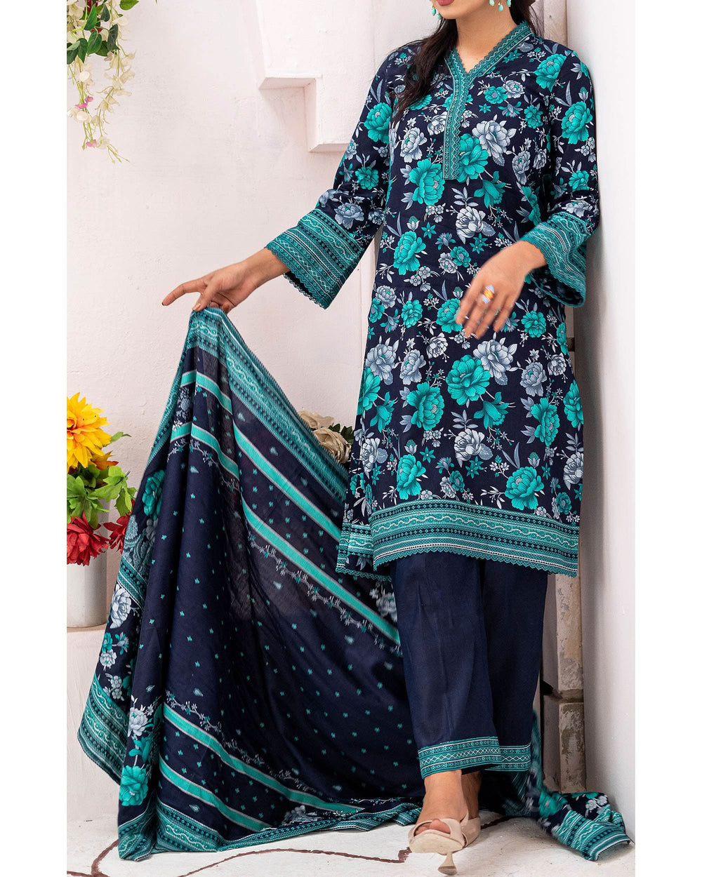 DAMAN Cambric Printed Suit 3PCS By Vs Textile-604, Women, 3Pcs Shalwar Suit, Chase Value, Chase Value