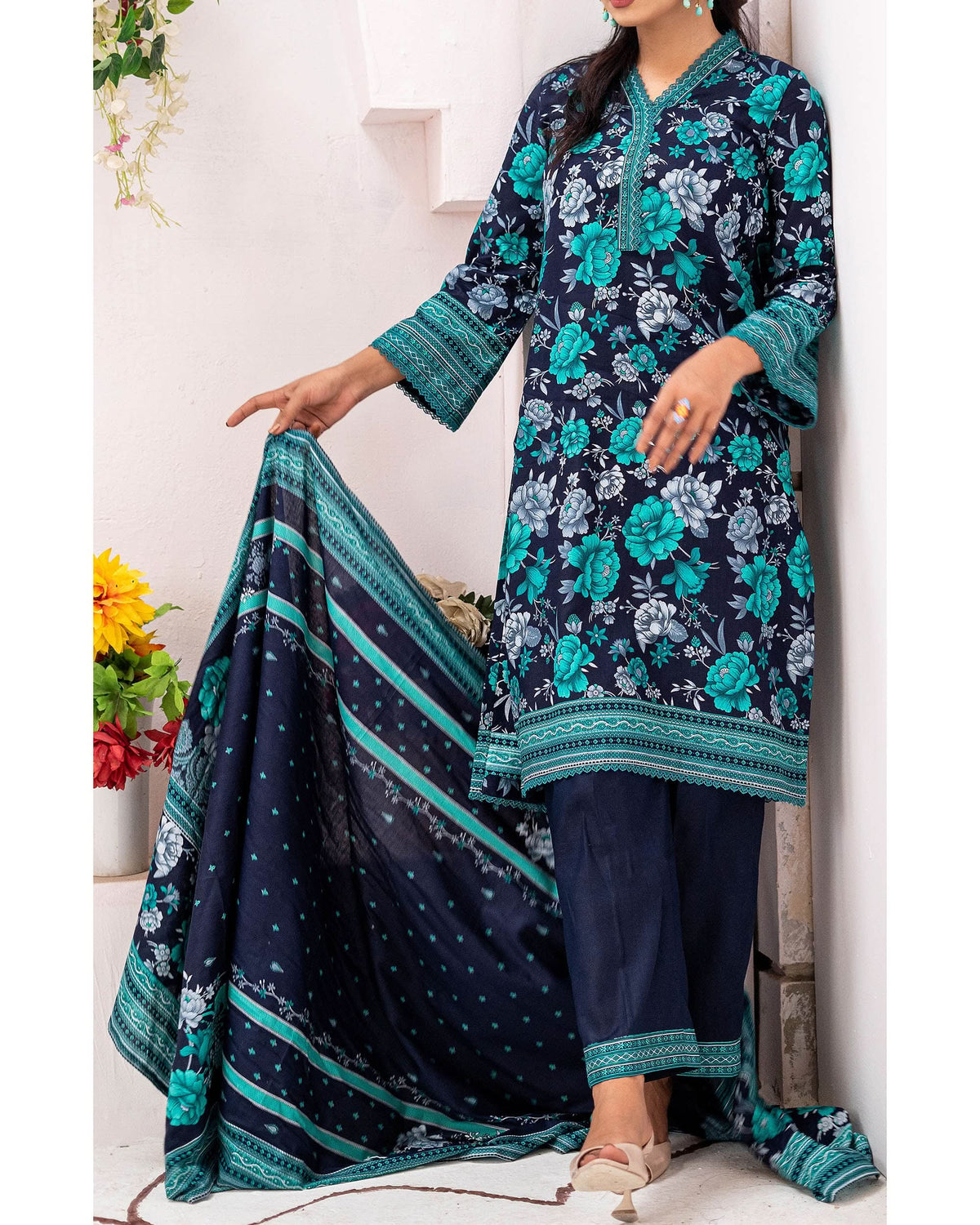 DAMAN Cambric Printed Suit 3PCS By Vs Textile-604, Women, 3Pcs Shalwar Suit, Chase Value, Chase Value