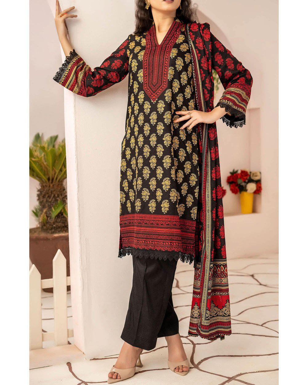 DAMAN Cambric Printed Suit 3PCS By Vs Textile-603, Women, 3Pcs Shalwar Suit, Chase Value, Chase Value