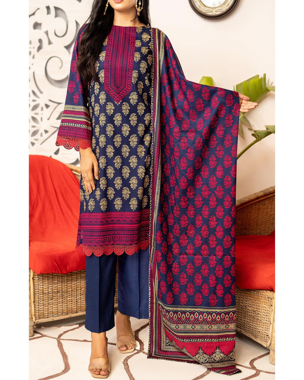 DAMAN Cambric Printed Suit 3PCS By Vs Textile-603, Women, 3Pcs Shalwar Suit, Chase Value, Chase Value
