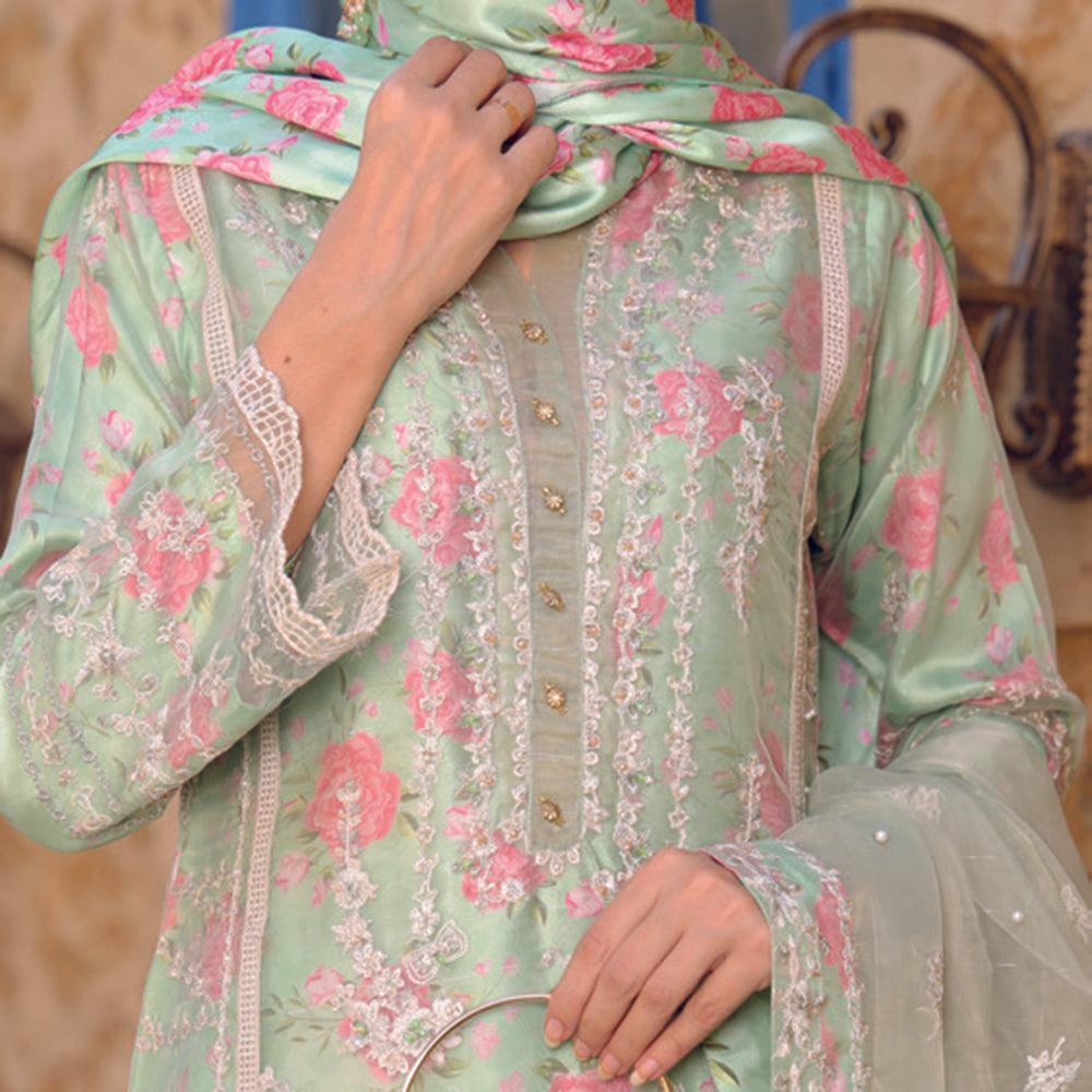 Eminent Silk Zari Embroidered Unstitched Suit - Green, Women, 3Pcs Shalwar Suit, Eminent, Chase Value