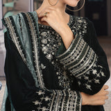 Eminent Women's Velvet Embroidered Unstitched Suit With Embroidered Shawl - Green, Women, 3Pcs Shalwar Suit, Eminent, Chase Value