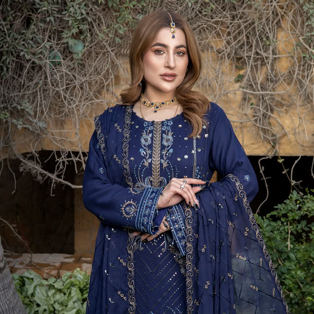 Schick Jhoom Luxury Chiffon Heavy Embroidered Unstitched 3Pcs Suit - 8, Women, 3Pcs Shalwar Suit, MI Creation, Chase Value