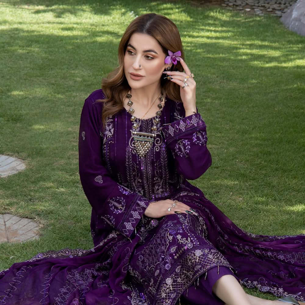 Schick Jhoom Luxury Chiffon Heavy Embroidered Unstitched 3Pcs Suit - 1, Women, 3Pcs Shalwar Suit, MI Creation, Chase Value