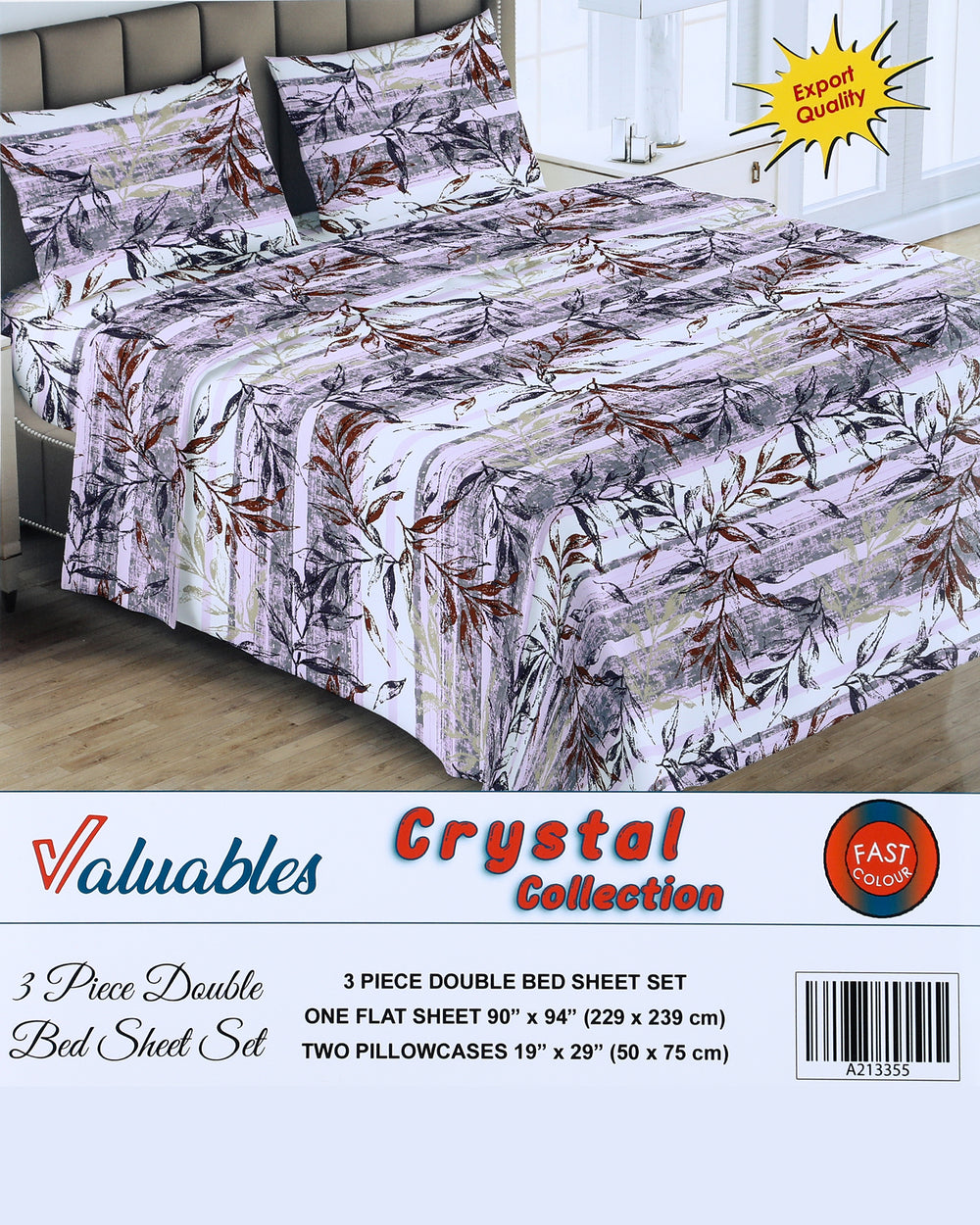Valuable Crystal Collection 3 Piece Double Bedsheet 90X96", Double Size Bed Sheet, Chase Value, Chase Value
