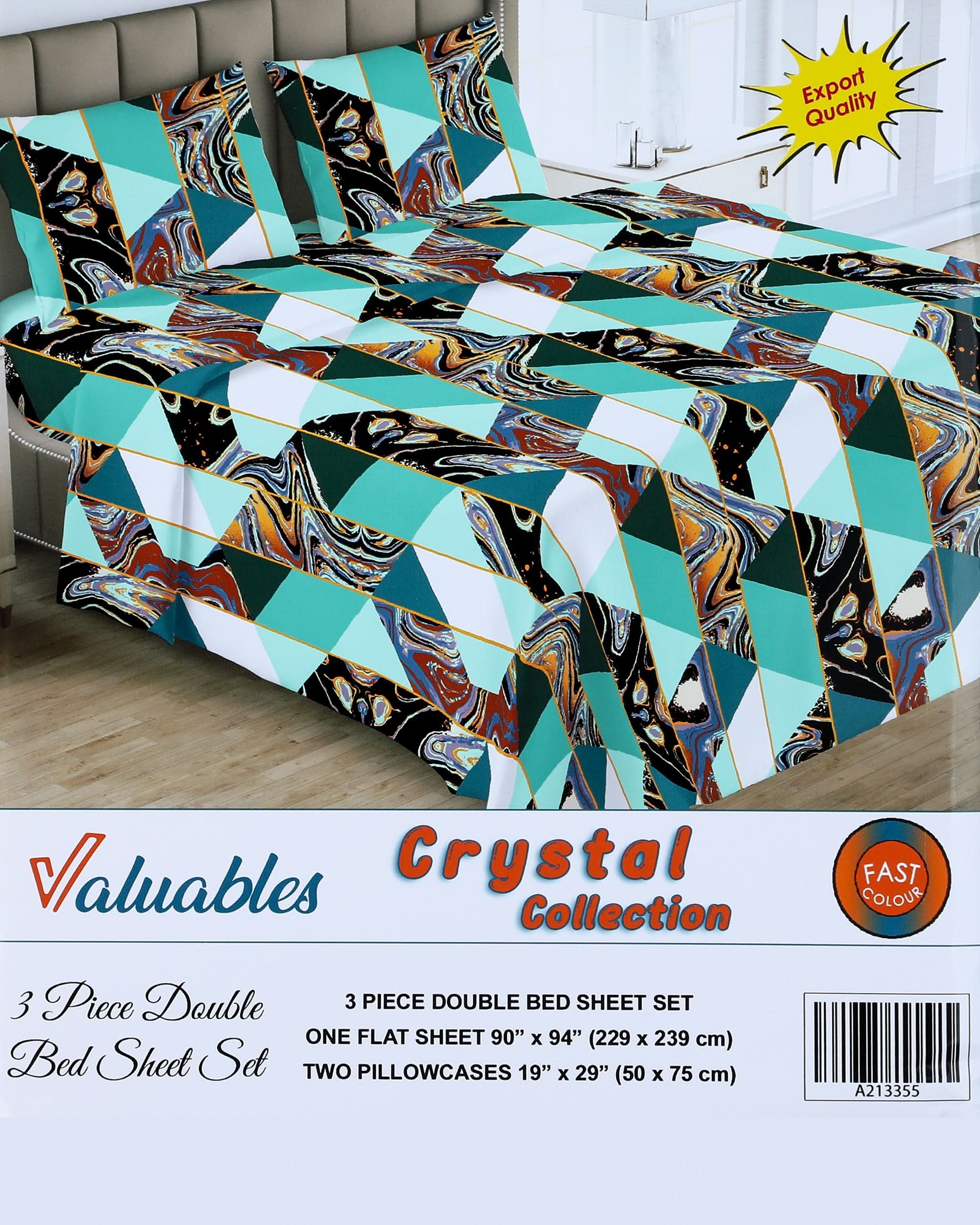 Valuable Crystal Collection 3 Piece Double Bedsheet 90X96", Double Size Bed Sheet, Chase Value, Chase Value