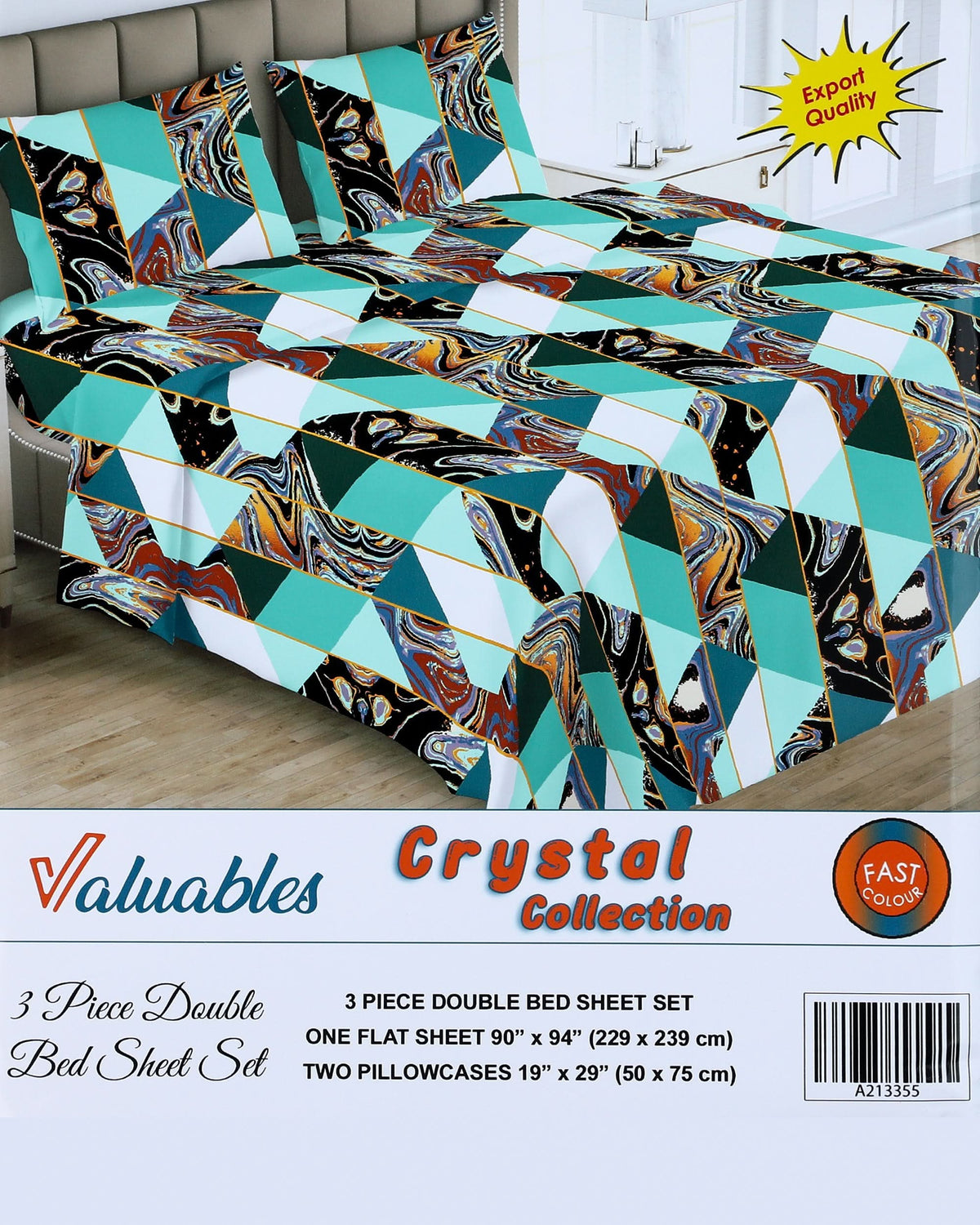 Valuable Crystal Collection 3 Piece Double Bedsheet 90X96", Double Size Bed Sheet, Chase Value, Chase Value