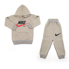 Boy's Full Sleeves Fleece Pajama Suit - Light Brown