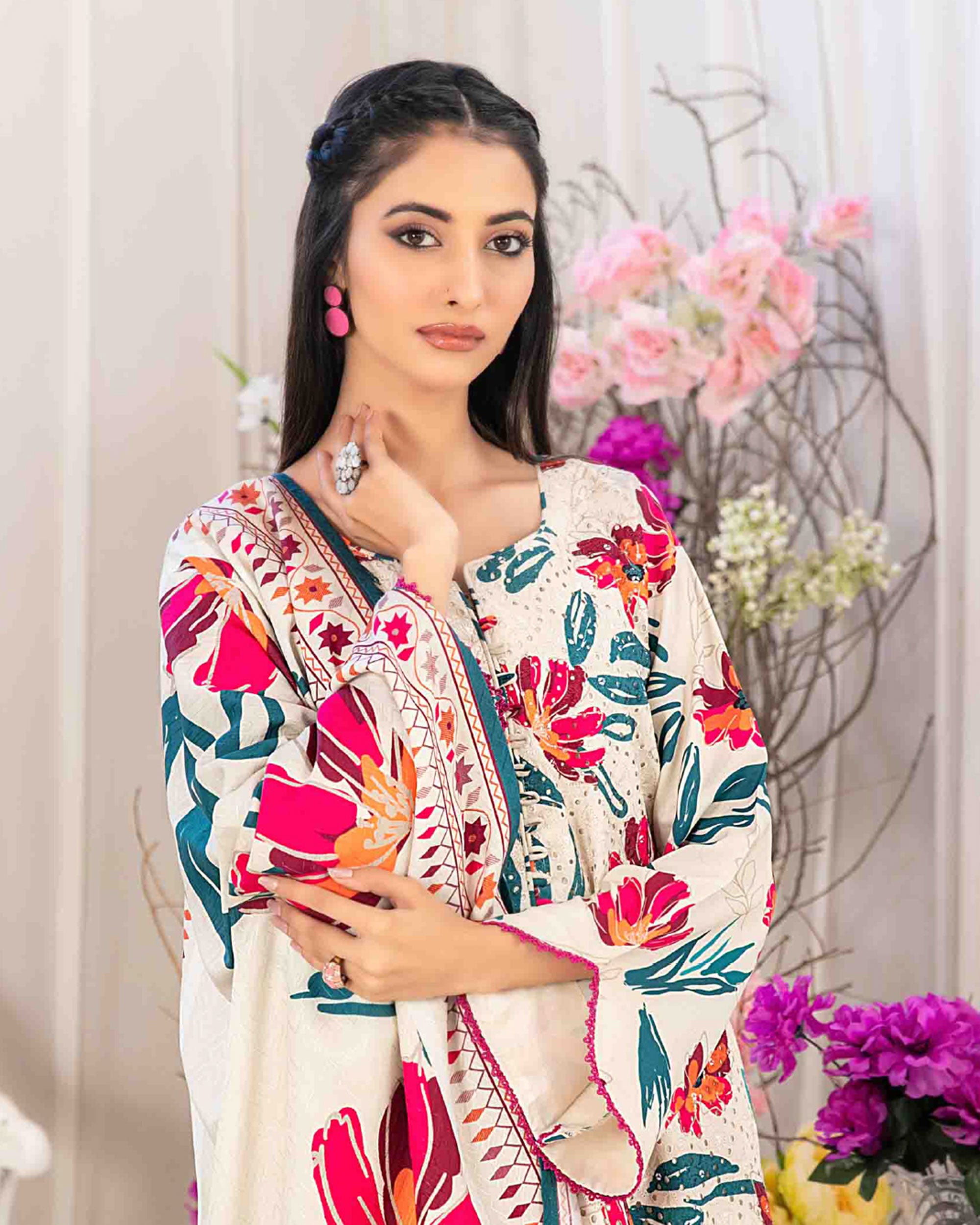 Tawakkal Lakecia Printed Schiffli Embroidered 3 Pc Suit - 5
