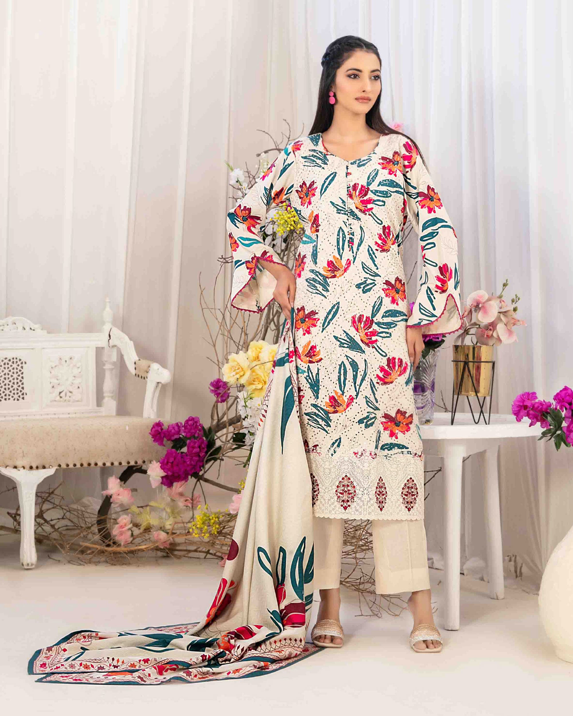 Tawakkal Lakecia Printed Schiffli Embroidered 3 Pc Suit - 5