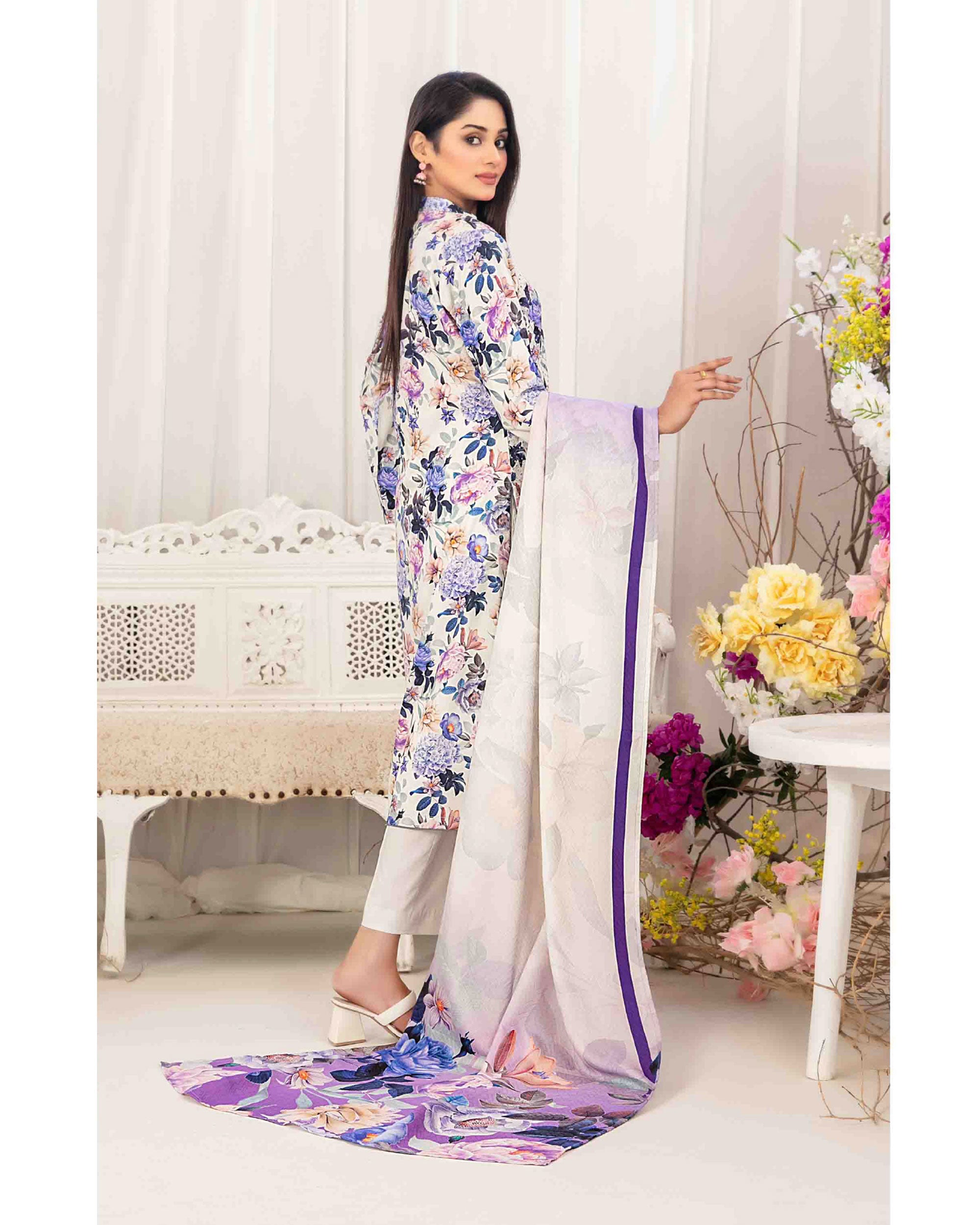 Tawakkal Lakecia Printed Schiffli Embroidered 3 Pc Suit - 6