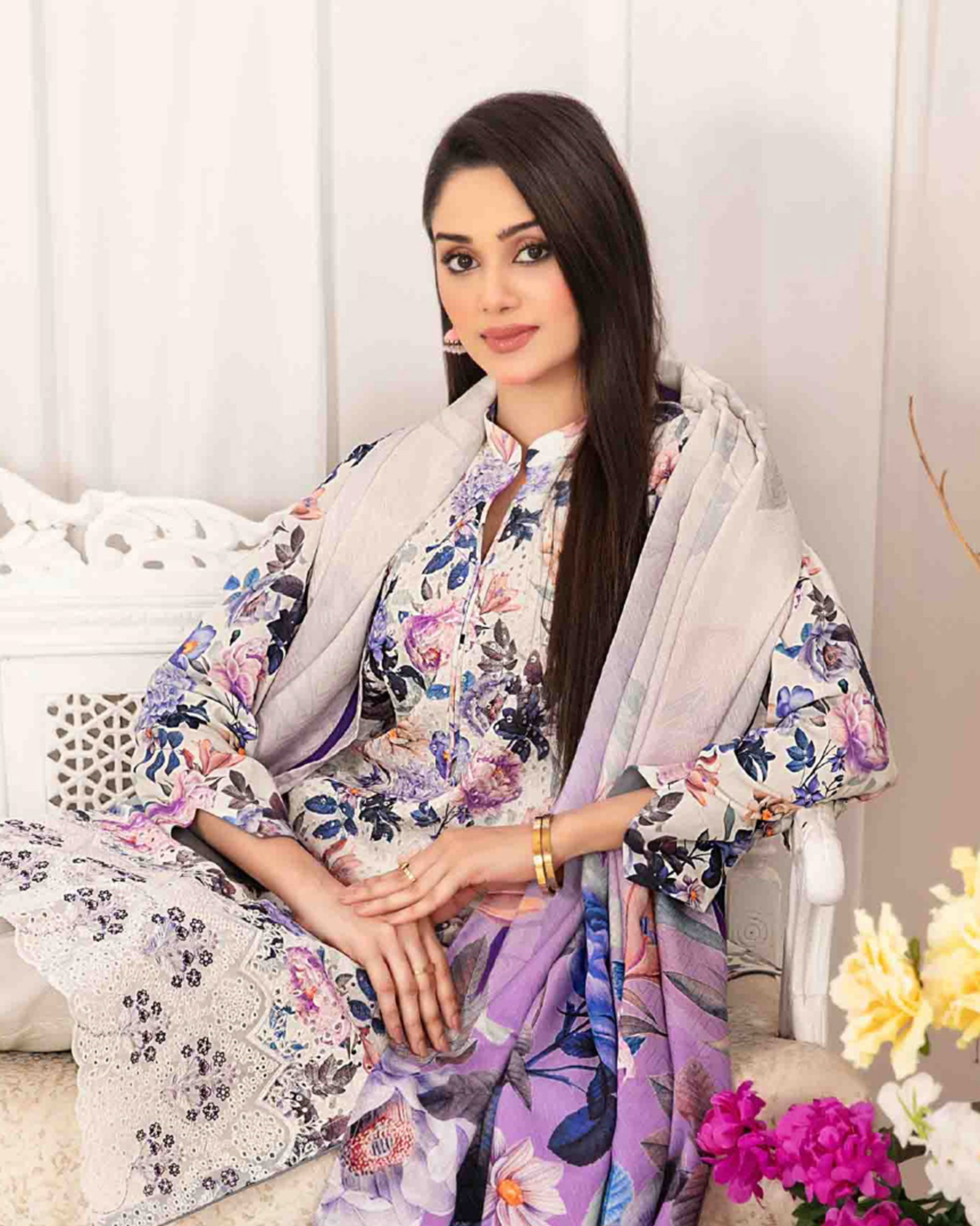 Tawakkal Lakecia Printed Schiffli Embroidered 3 Pc Suit - 6