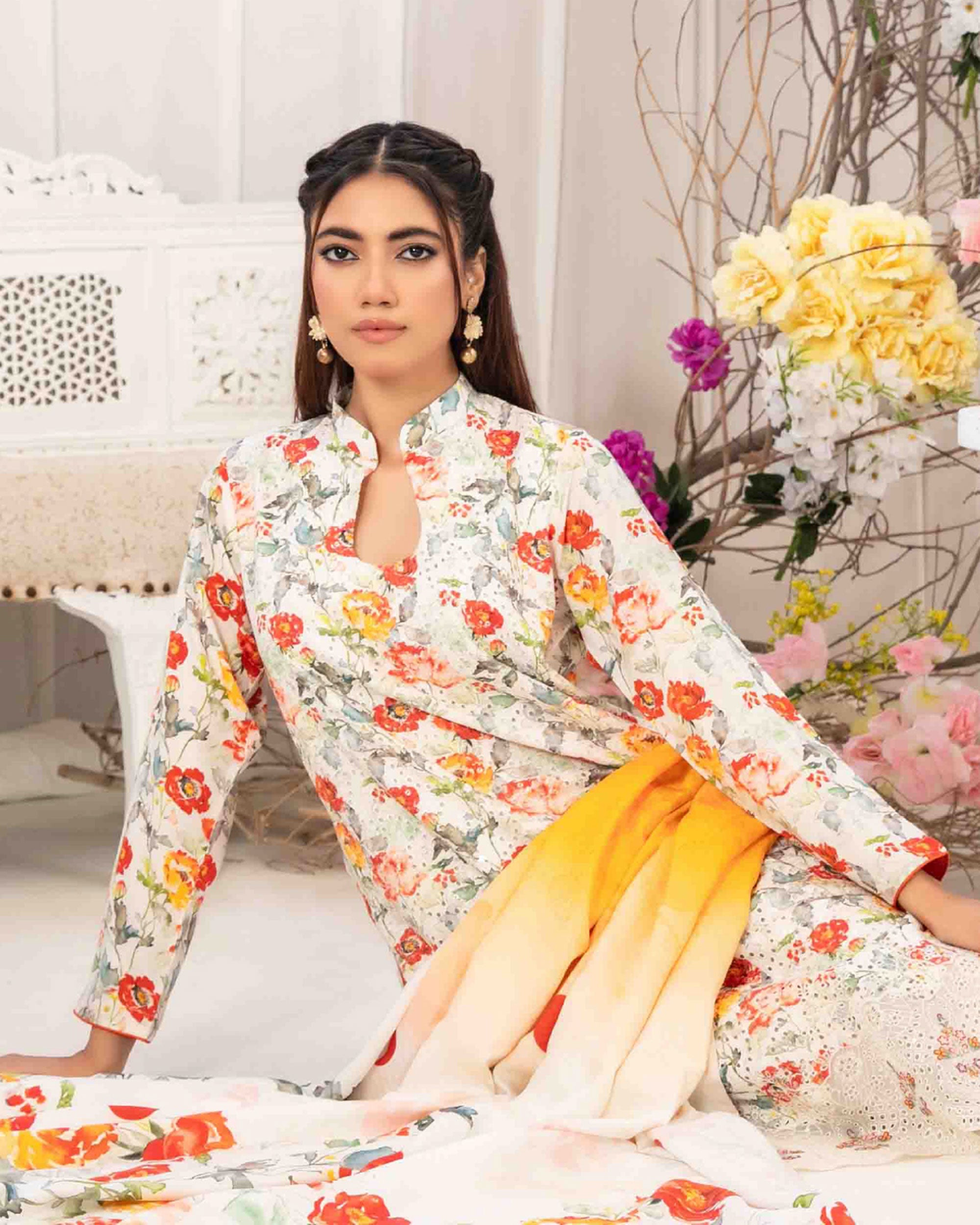 Tawakkal Lakecia Printed Schiffli Embroidered 3 Pc Suit - 6