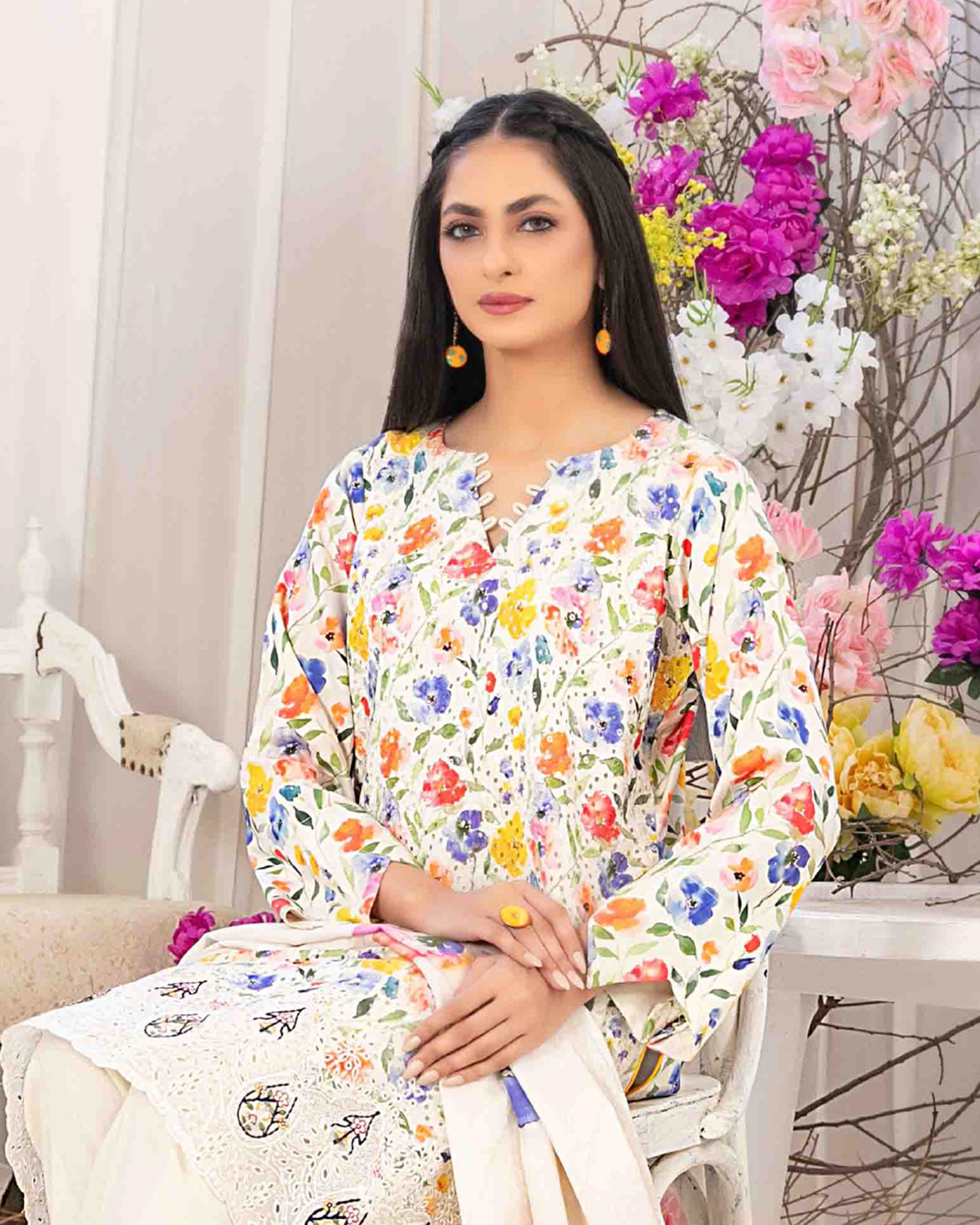Tawakkal Lakecia Printed Schiffli Embroidered 3 Pc Suit - 2