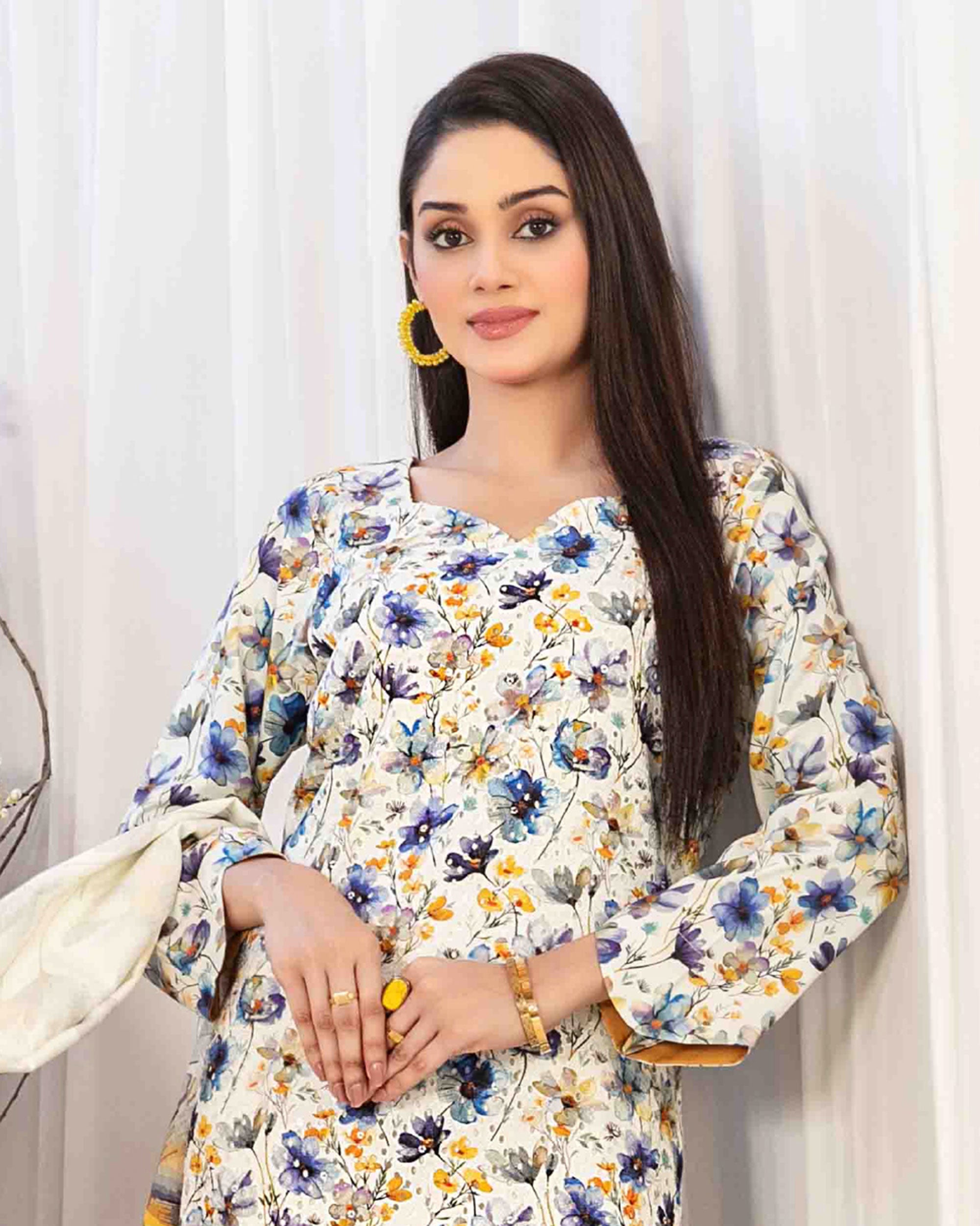 Tawakkal Lakecia Printed Schiffli Embroidered 3 Pc Suit - 3