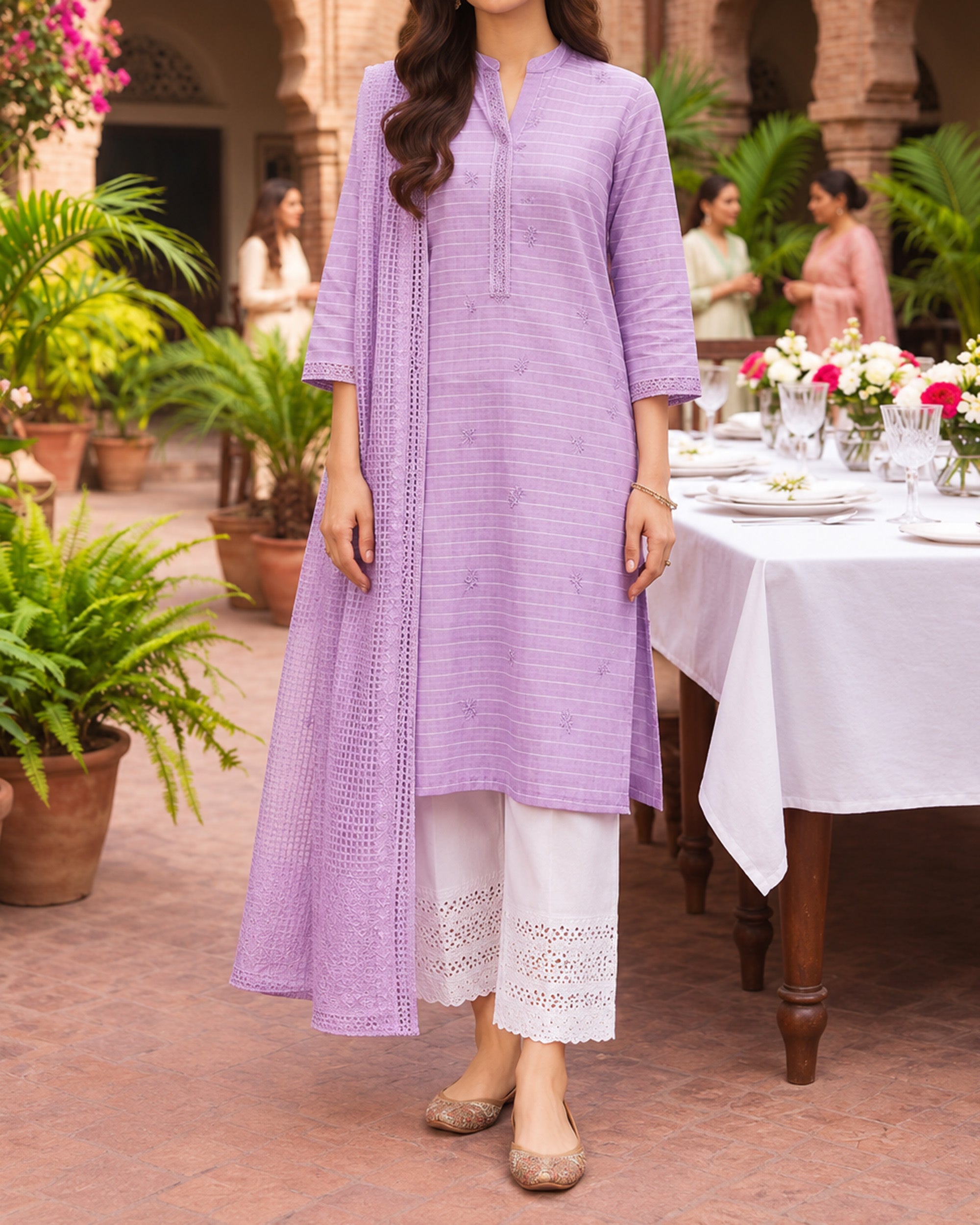 Bin Mujahid Cotton Banarsi Embroidered Suit - 3 Pc, Women, 3Pcs Shalwar Suit, Bin Saeed, Chase Value