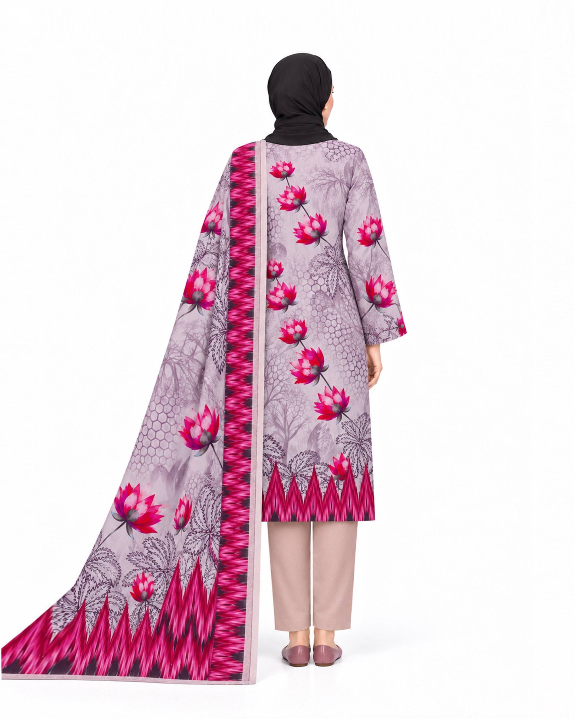 Al Jannat Karandi Printed Suit - 3 Pc