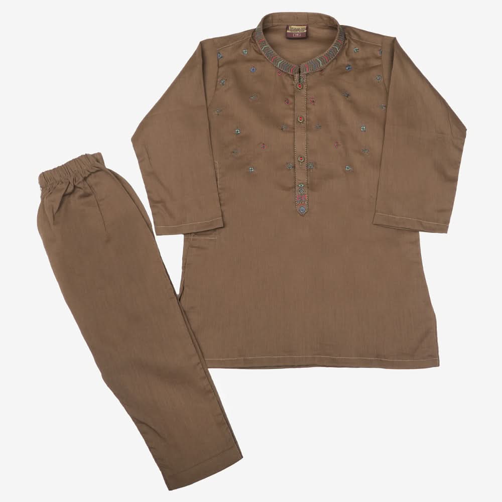 Boys Embroidered Shalwar Suit - Light Brown, Boys Shalwar Kameez, Chase Value, Chase Value