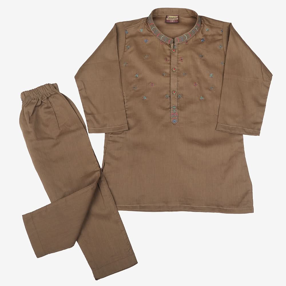 Boys Embroidered Shalwar Suit - Light Brown, Boys Shalwar Kameez, Chase Value, Chase Value
