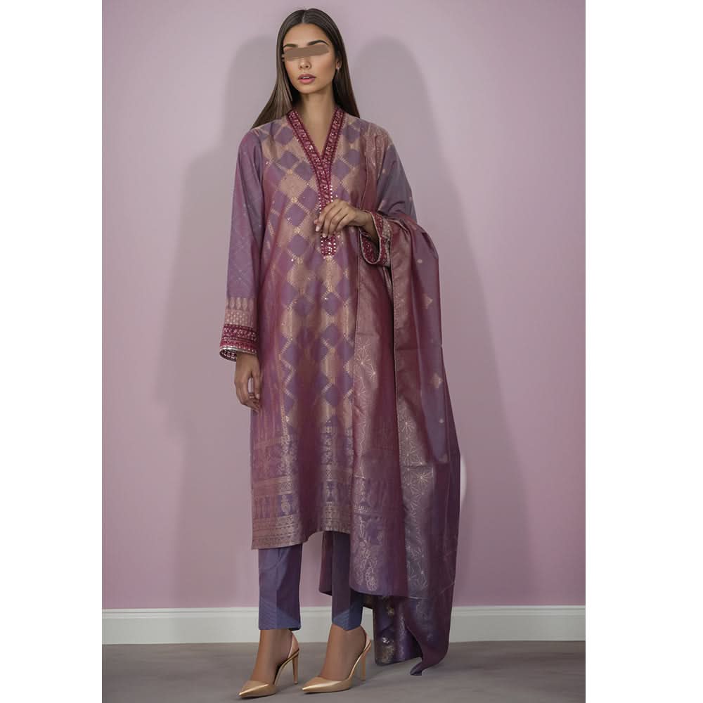 Saya Jacquard Printed Embroidered Unstitched 3Pcs Suit - E34, Women, 3Pcs Shalwar Suit, Saya, Chase Value