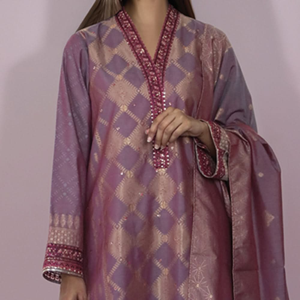 Saya Jacquard Printed Embroidered Unstitched 3Pcs Suit - E34, Women, 3Pcs Shalwar Suit, Saya, Chase Value