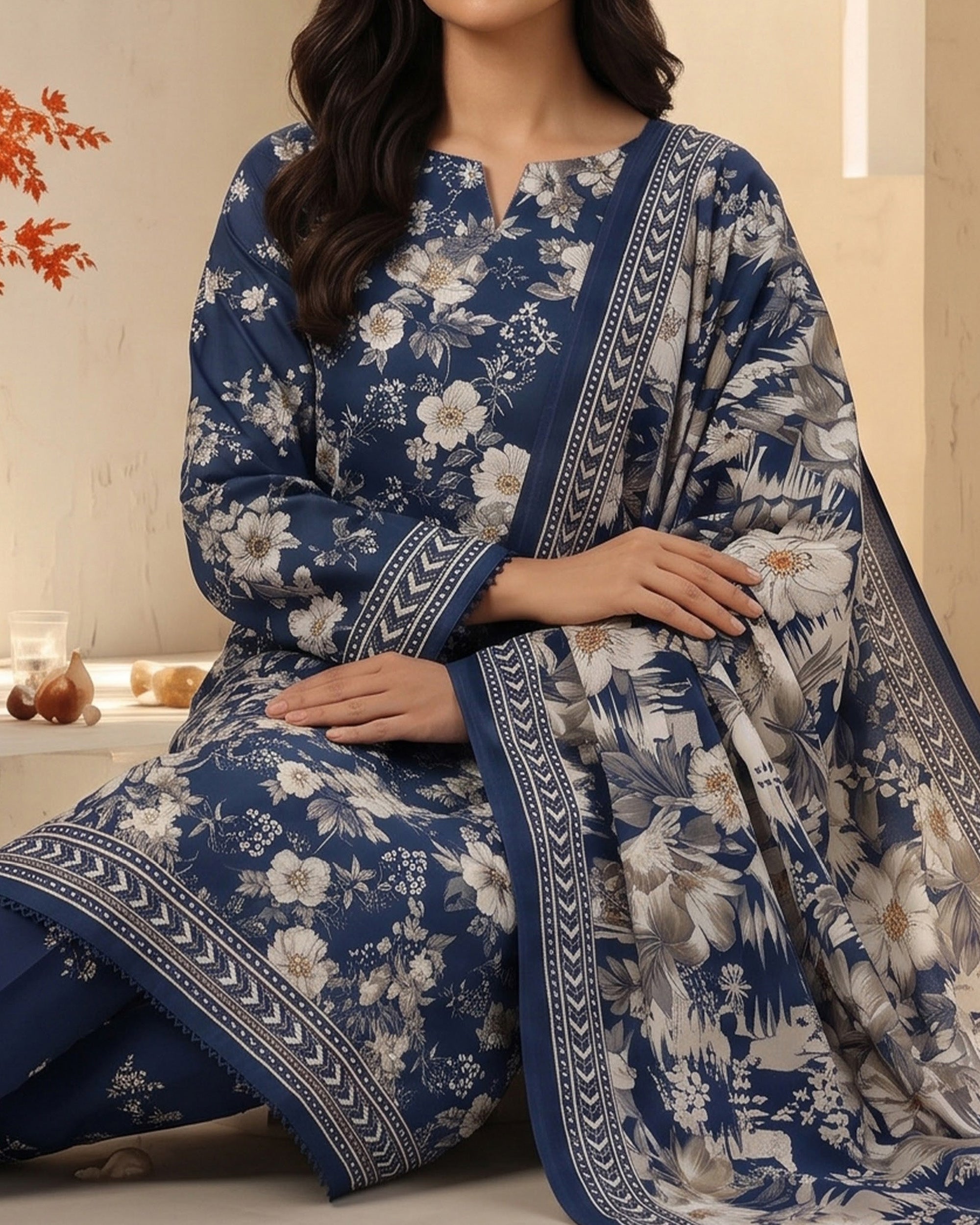 Malhar Printed Karandi Suit - 3 Pc by VS Textile