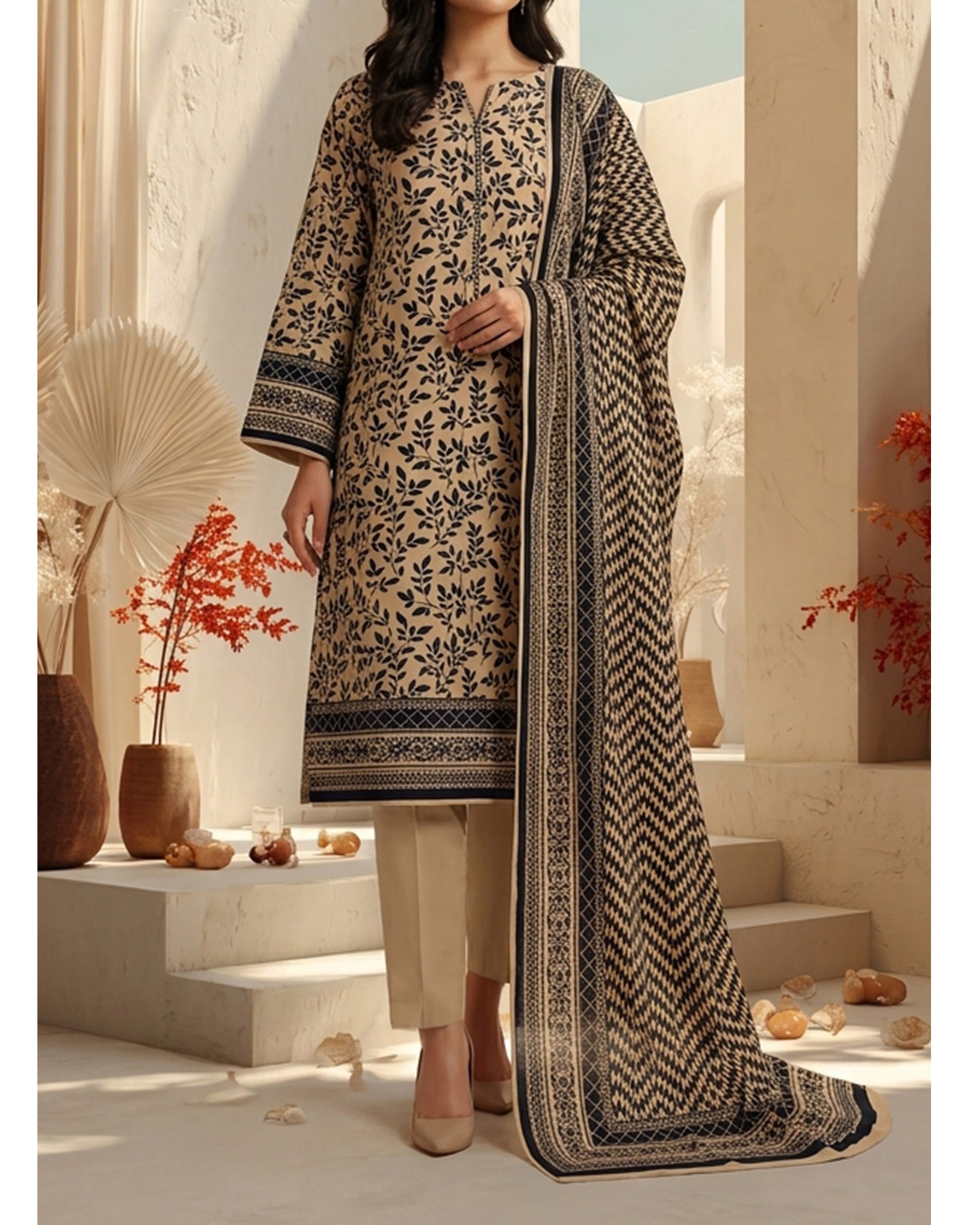 Malhar Printed Karandi Suit - 3 Pc by VS Textile