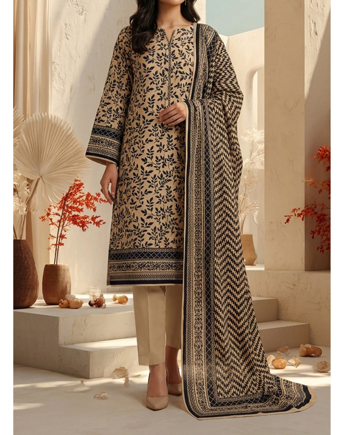 Malhar Printed Karandi Suit - 3 Pc by VS Textile