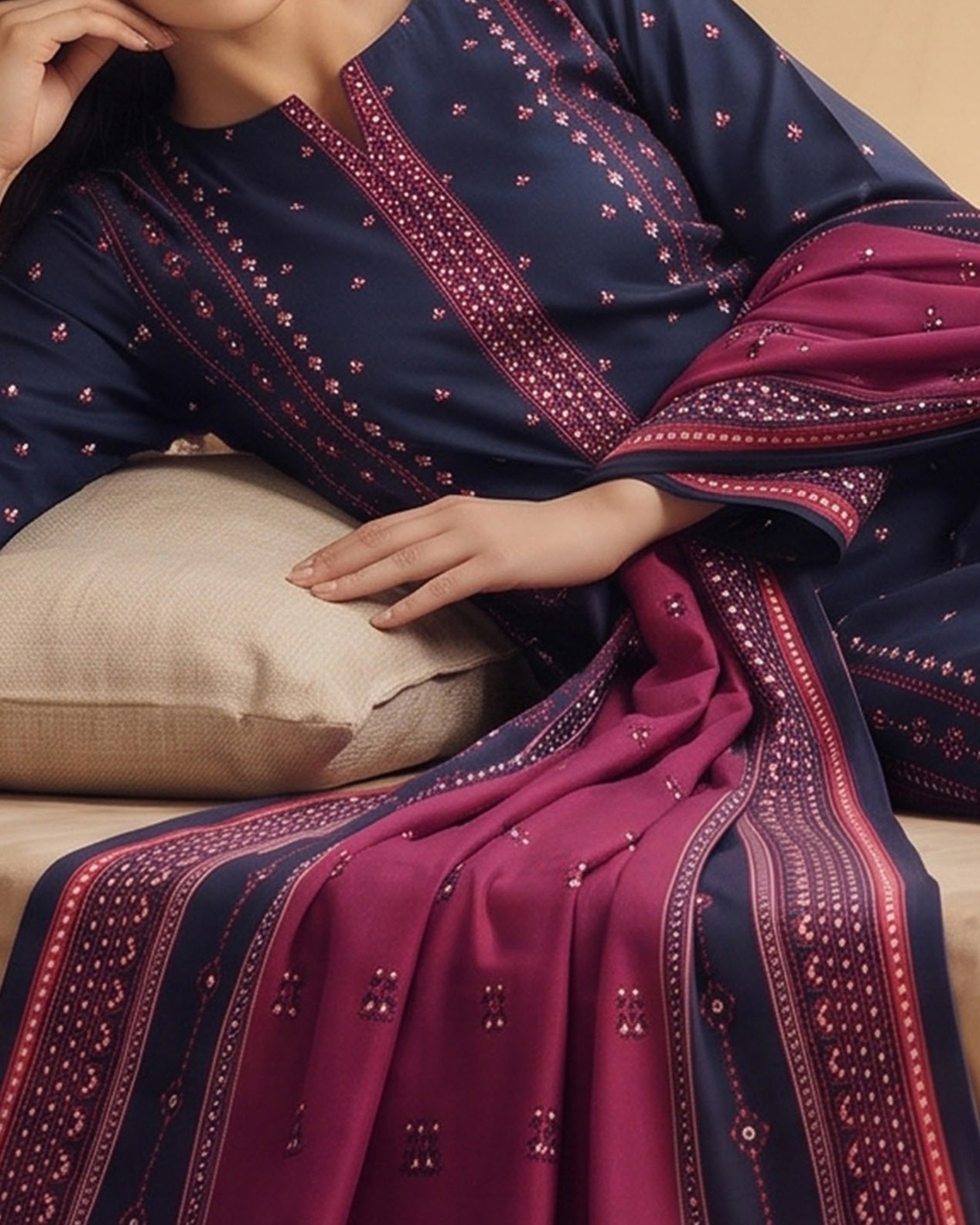Malhar Printed Karandi Suit - 3 Pc by VS Textile