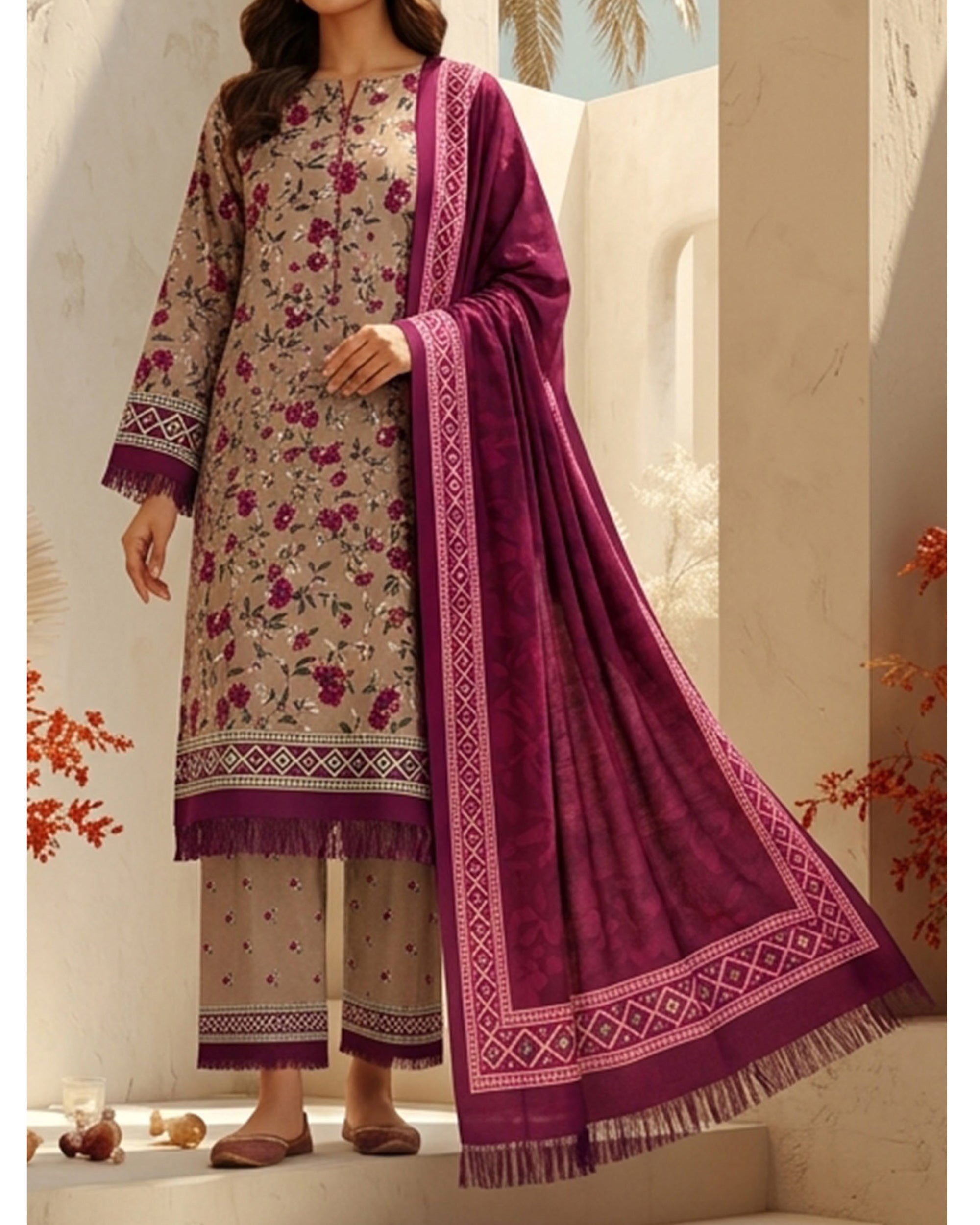 Malhar Printed Karandi Suit - 3 Pc by VS Textile