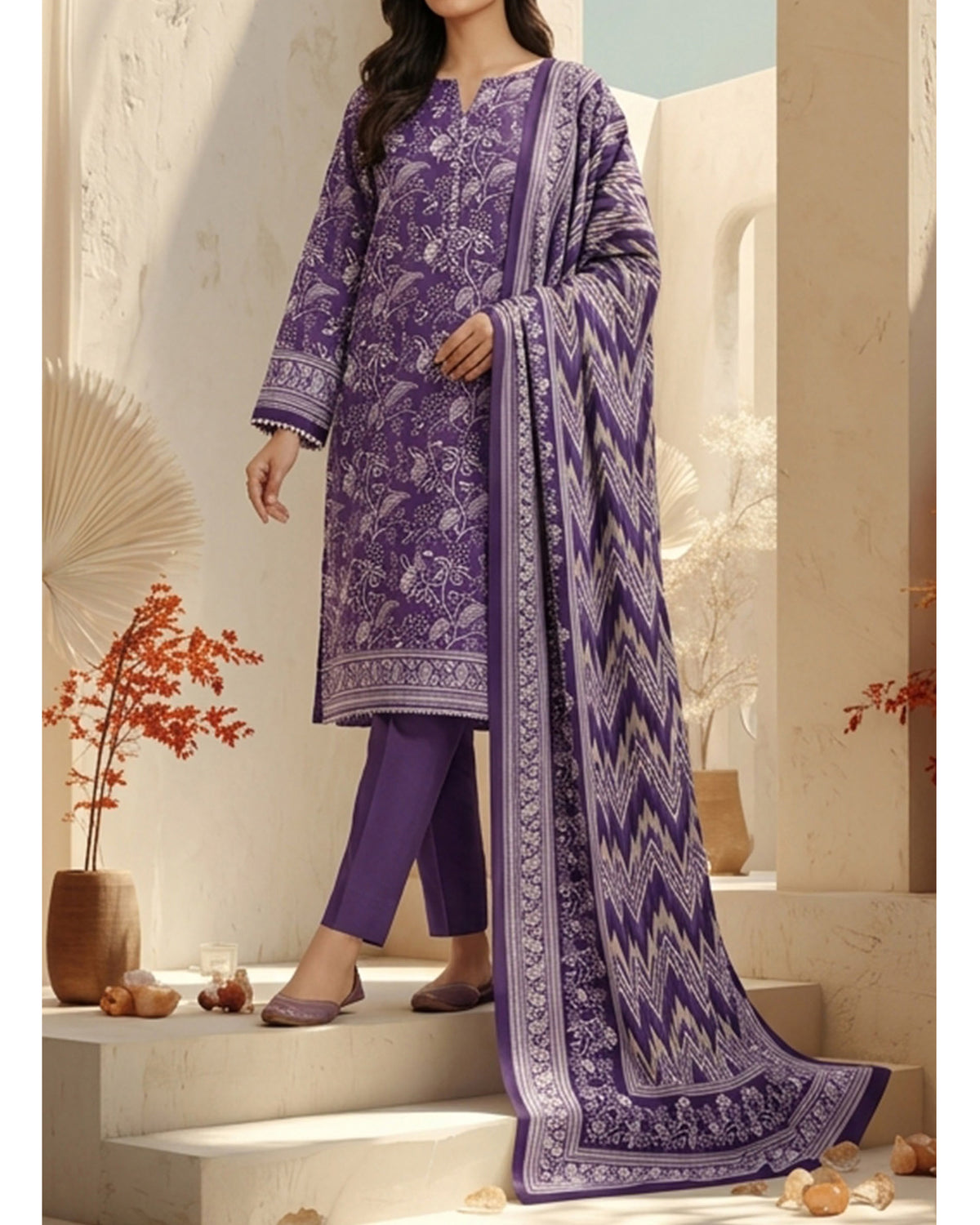Malhar Printed Karandi Suit - 3 Pc by VS Textile