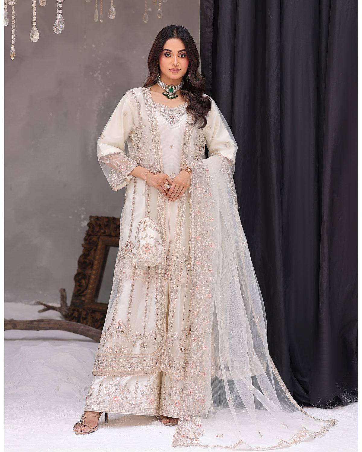 Dr Haris Maxi Front Open Luxury Semi-Stitched Maxi - 5