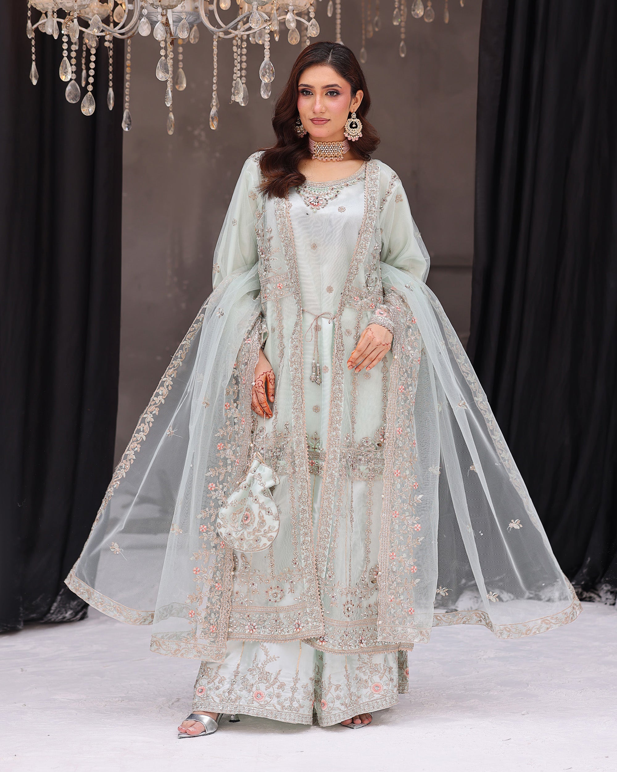 Dr Haris Maxi Front Open Luxury Semi-Stitched Maxi - 3