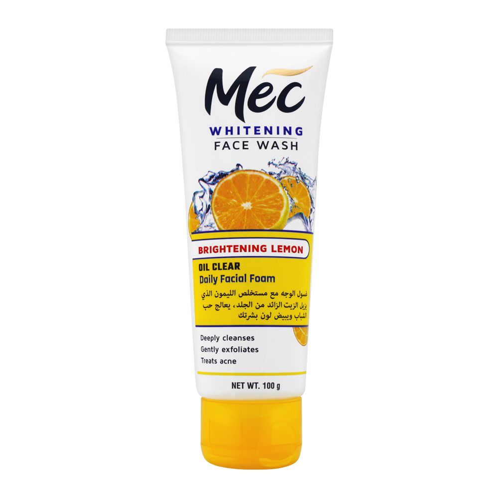Mec Whitening Face Wash, Oil Clear Daily Facial Foam, Brightening Lemon, 100g, Face Washes, Mec, Chase Value