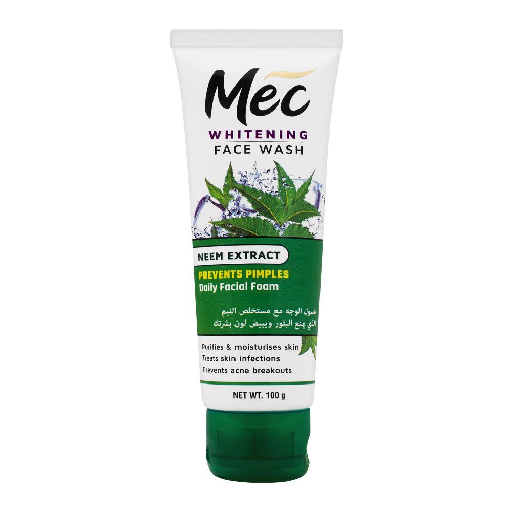 Mec Whitening Face Wash, Prevents Pimples, Daily Facial Foam, Neem Extract, 100g, Face Washes, Mec, Chase Value