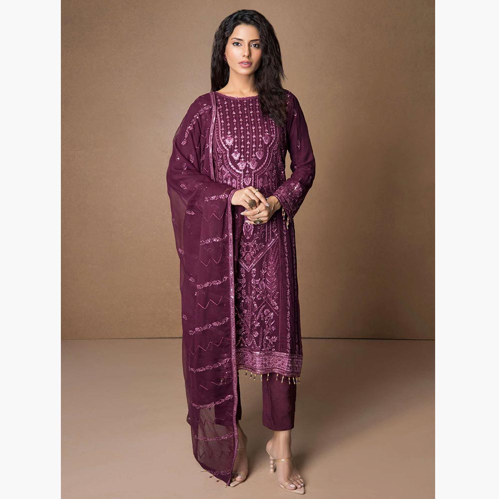 Mehnaz Luxury Fancy  Embroidered Lawn 3Pcs Unstitched Suit - 9, Women, 3Pcs Shalwar Suit, Mi Creation, Chase Value