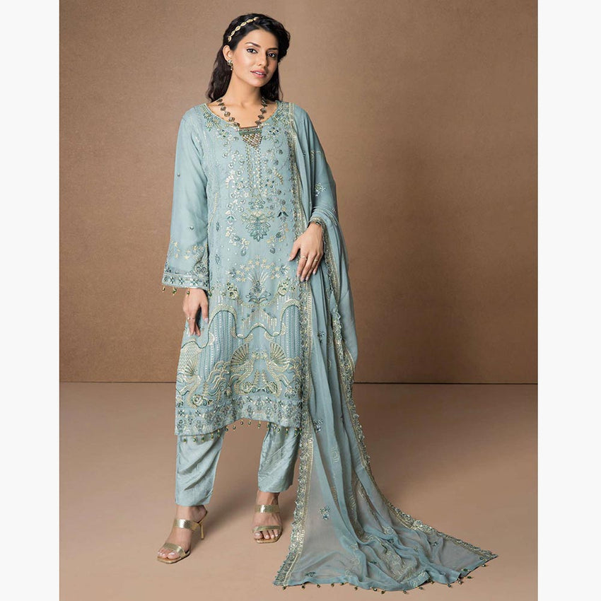 Mehnaz Luxury Fancy  Embroidered Lawn 3Pcs Unstitched Suit - 8, Women, 3Pcs Shalwar Suit, Mi Creation, Chase Value