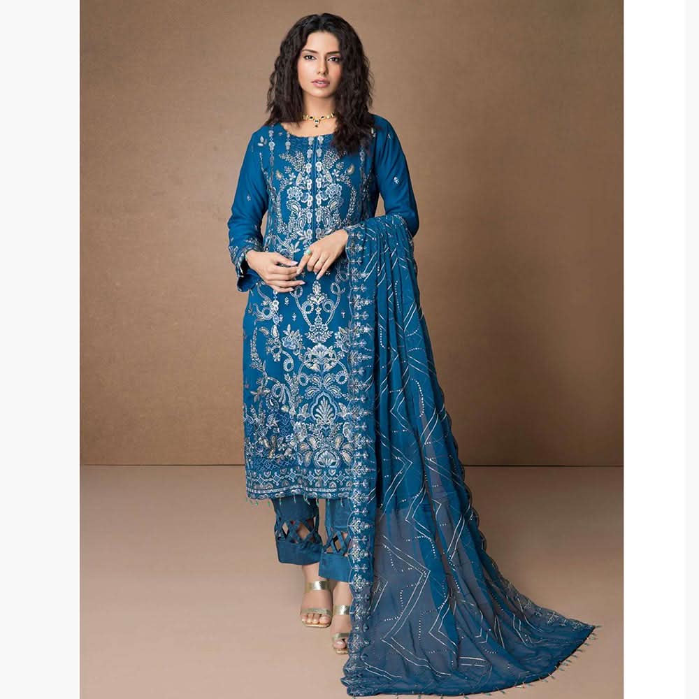 Mehnaz Luxury Fancy  Embroidered Lawn 3Pcs Unstitched Suit - 7, Women, 3Pcs Shalwar Suit, Mi Creation, Chase Value