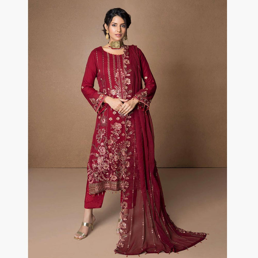 Mehnaz Luxury Fancy  Embroidered Lawn 3Pcs Unstitched Suit - 4, Women, 3Pcs Shalwar Suit, Mi Creation, Chase Value