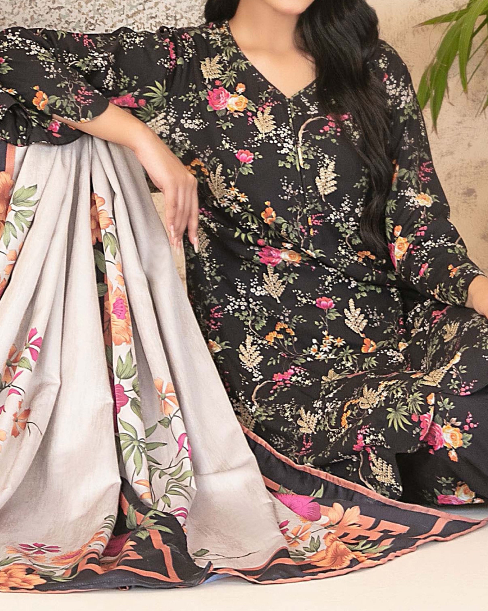 Tawakkal Melek Staple Printed Suit with Shawl - 3 Pc