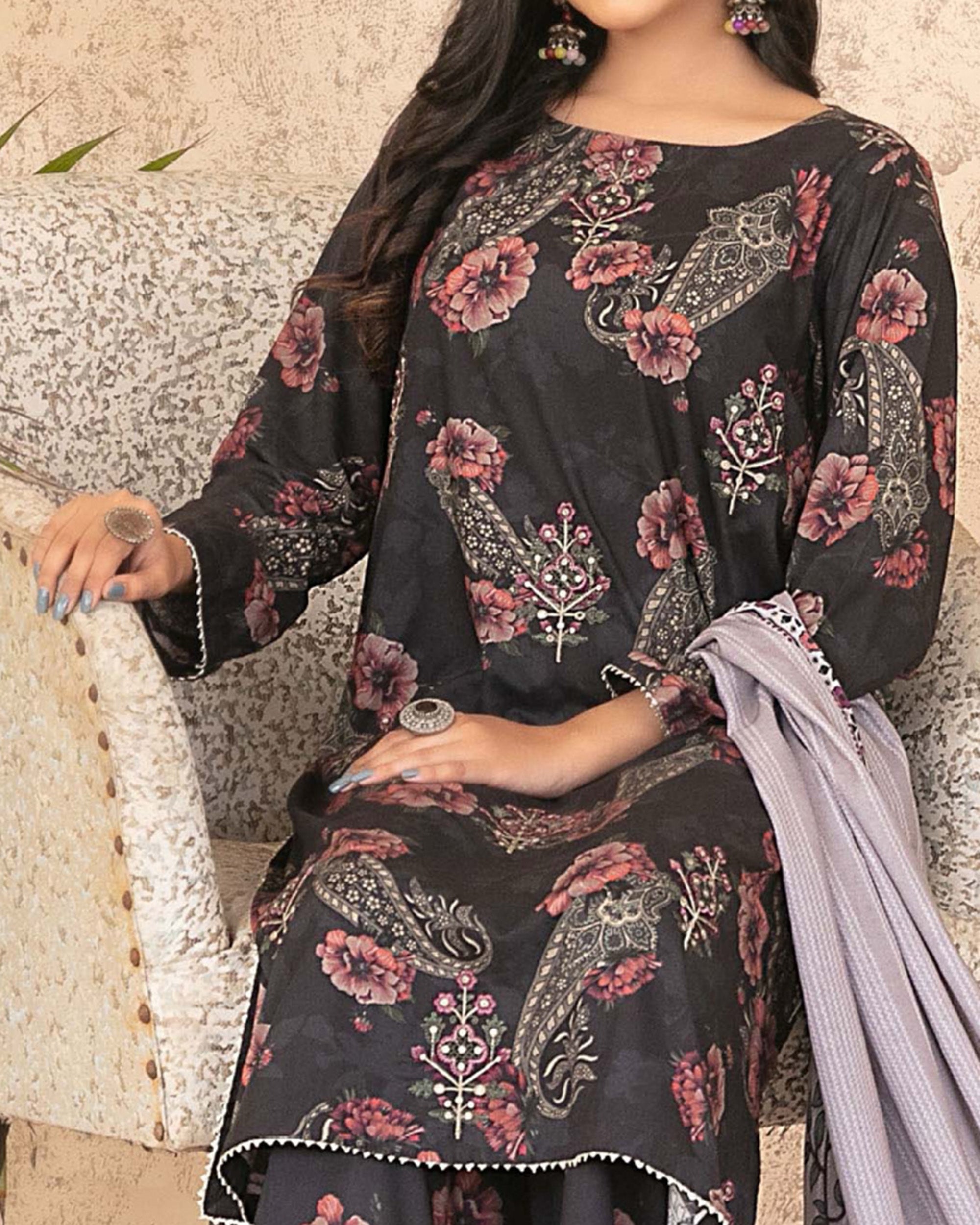 Tawakkal Melek Staple Printed Suit with Shawl - 3 Pc, Women, 3Pcs Shalwar Suit, Tawakkal Fabrics, Chase Value