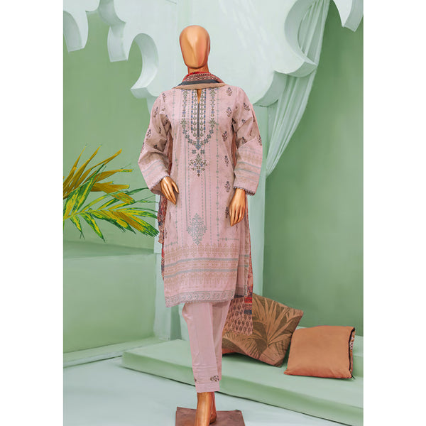 Minahil Printed Lawn Embroidered 3Pcs Suit with Bember Dupatta - 5