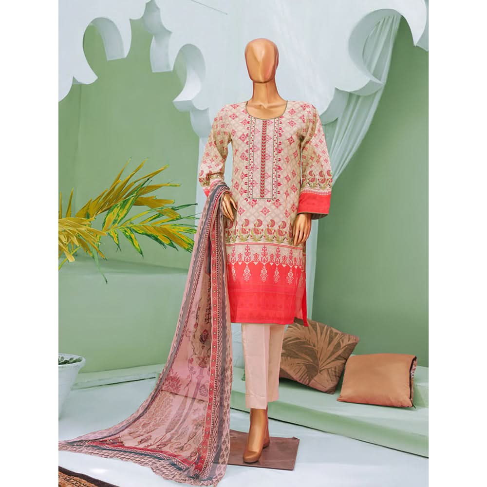 Minahil Printed Lawn Embroidered 3Pcs Suit with Bember Dupatta - 4, Women, 3Pcs Shalwar Suit, Leeds Textile, Chase Value