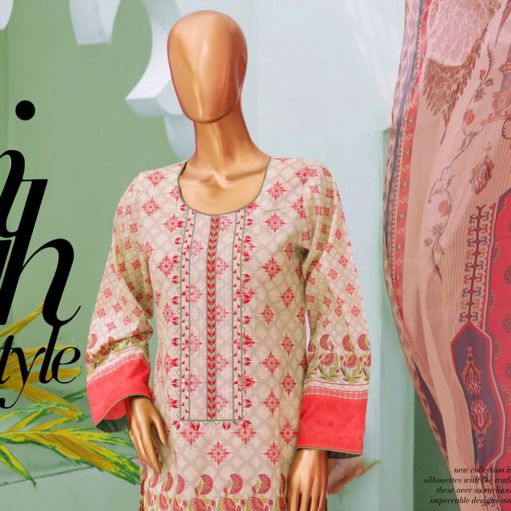 Minahil Printed Lawn Embroidered 3Pcs Suit with Bember Dupatta - 4, Women, 3Pcs Shalwar Suit, Leeds Textile, Chase Value
