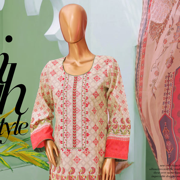 Minahil Printed Lawn Embroidered 3Pcs Suit with Bember Dupatta - 4